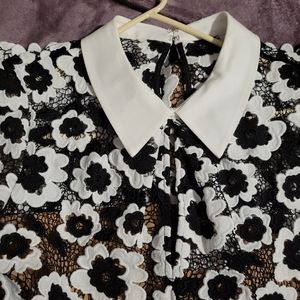 Black and white floral collared dress